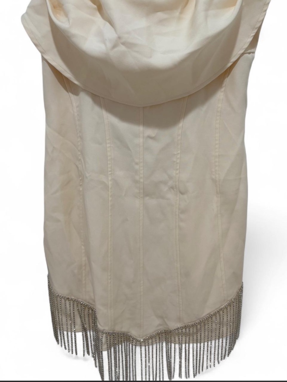 Ivory Strapless Fringe Hem Cocktail Dress